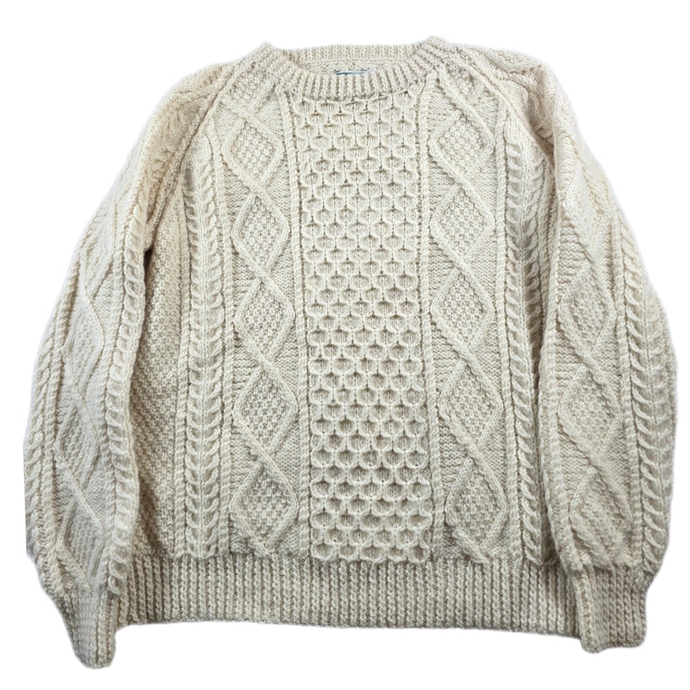 VTG John Molloy Aran Fisherman Sweater Mens Large Virgin Wool Hand Knit Ireland